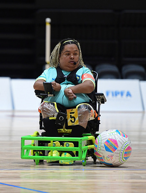Dimitri Liolio-Davis of the Australia powerchair football team is seen in action during the FIPFA Powerchair Football World Cup 2023 match between France and Australia held at the Quaycentre in Sydney Olympic Park, NSW Australia. Final score France 1:0 Australia.