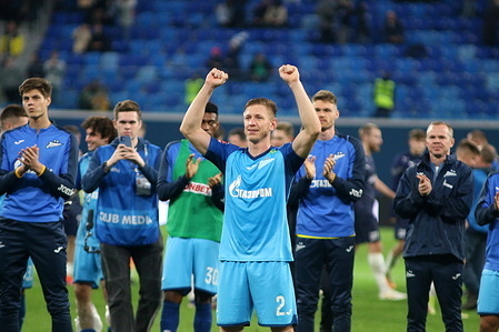 Dmitri Chistyakov (2) of Zenit seen in action during the Russian Cup 2023/2024 football match between Zenit Saint Petersburg and Krylia Sovetov Samara at Gazprom Arena. Zenit FC team won against Krylia Sovetov with a final score of 1:0.