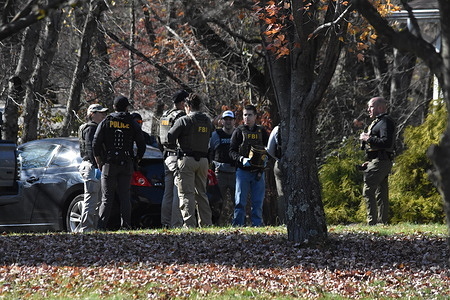 FBI searches and converges on the home of suspect Gregory Yetman. FBI searches for suspect Gregory Yetman wanted in connection to the Jan. 6 riot at the United States Capitol in Helmetta, New Jersey, United States on November 8, 2023. Police officers from multiple agencies are searching for a man wanted in connection to the Jan. 6 riot at the US Capitol.