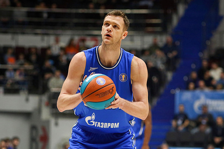Andrey Zubkov (20) of Zenit Saint Petersburg seen in action during the VTB United League basketball match Regular Season between Zenit Saint Petersburg and Parma Perm at Yubileyny Sports Palace. Final score; Zenit 78:54 Parma.