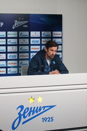 Sergei Semak, the head coach of Zenit Football Club responds to journalists' questions at a press conference before the Zenit - Krasnodar match, which will be held as part of the 15 round of the Russian Premier League.
