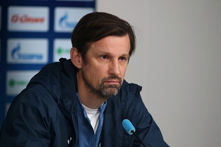 Sergei Semak, the head coach of Zenit Football Club responds to journalists' questions at a press conference before the Zenit - Krasnodar match, which will be held as part of the 15 round of the Russian Premier League.