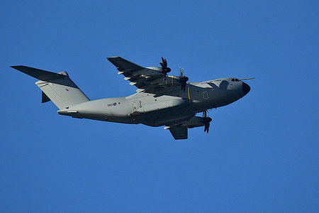 A Royal Air Force (RAF) plane seen in the airspace in Marseille.