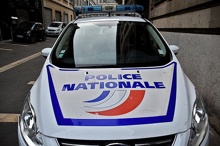 A police car is seen on a street in Marseille.