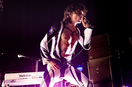 Justin Hawkins of British rock band The Darkness performs live in concert at Alcatraz.