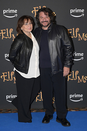 Tiziana Etruschi (L) and Pasquale Petrolo (R) attend the blu carpet of the premiere of the movie "Elf Me" at The Space Cinema Moderno.
