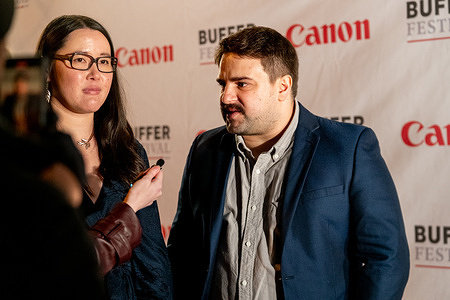 Karoline Bjork and Sammy Paul attend Buffer Festival at Paradise Theatre in Toronto. Buffer Festival in Toronto is an annual celebration of digital storytelling, where creators showcase their diverse and innovative content across various genres, from short films to web series. The festival serves as a dynamic platform for the creative community to connect, inspire, and engage with audiences.
