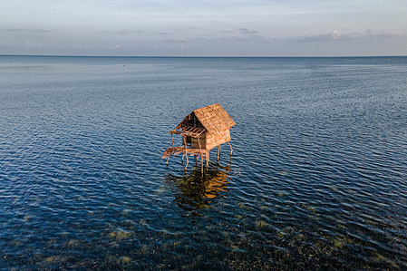 (EDITOR'S NOTE: Image taken by a drone) 
General view of Bajo community house at Tolando. Bajo community settlement in the sea at Bajo Bahari, Buton.