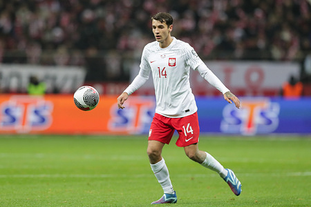 Jakub Kiwior of Poland seen in action during the European Championship 2024-Qualifying round Match between Poland and Czechia at PGE Narodowy. Final score; Poland 1:1 Czechia.