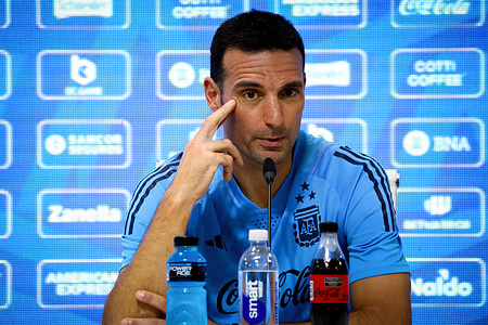 Lionel Scaloni Coach of Argentina seen during the press conference at Lionel Messi Training Camp, in Ezeiza.