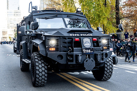 New York Police Department (NYPD) Emergency Service Unit armored vehicle at the Macy's Thanksgiving Day Parade in New York City.