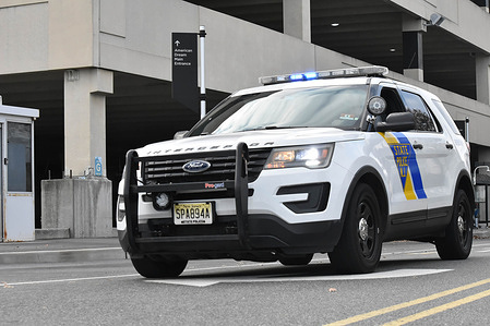A police vehicle seen moving near the American Dream Mall area. American Dream Mall evacuated due to bomb threat on Black Friday in East Rutherford, New Jersey. Bomb threat forced evacuations and the temporary closure of American Dream Mall on Black Friday. Numerous police agencies responded and determined the mall was safe.