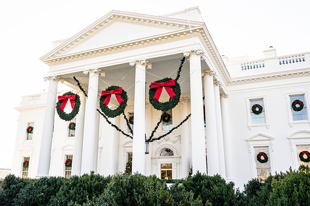 The North Portico at a preview of the holiday decor at the White House.