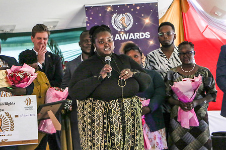 Njeri Gateru, a human rights lawyer working for the National Gay and Lesbian Human Rights Commission in Kenya (NGLHRC) speaks during the Defenders Coalition Human Rights Awards Ceremony at the Danish Embassy in Nairobi. Njeri Gateru, was feted with a Human Rights Defender of the year award for her advocacy work on protection of LBGT rights. The event recognized and celebrated prominent Human Rights Activists who have been advocating for the protection of human rights.