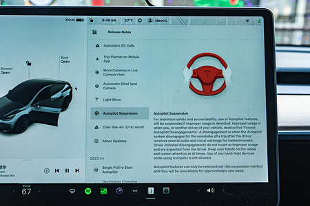 View of autosteer menu on a computer screen, a driver who consistently does not display continuous and sustained driving responsibility could face suspension from utilizing Autosteer. In a significant move, Tesla is issuing a recall for nearly all vehicles sold in the United States, affecting more than 2 million units. The purpose of this recall is to update the software and rectify a defective system that is designed to ensure driver attention when utilizing the Autopilot feature. Documents made public by U.S. safety regulators on Wednesday revealed that the update aims to enhance warnings and alerts for drivers and even restrict certain areas where the basic versions of Autopilot can function.