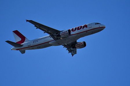 A Lauda Air plane arrives at Marseille Provence Airport.