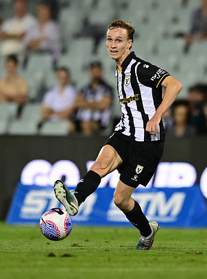 Jake Hollman of Macarthur FC team is seen in action during the Men's A-League 2023/24 season round 11 match between Macarthur FC and Newcastle Jets held at the Campbelltown Stadium. Final score; Newcastle Jets 1:1 Macarthur FC.