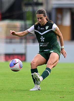 Sarah Clark of Canberra United is seen in action during the A-League 2023/24 season Unite Round match between Adelaide United vs Canberra United held at the Leichhardt Oval. Final score; Canberra United 3:1 Adelaide United.