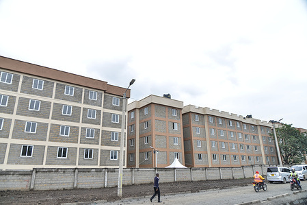 A view of affordable houses build through the Government of Kenya's Affordable Housing Programme in Nakuru. The government is targeting to build 250,000 quality and reasonably priced housing for the people of Kenya annually.