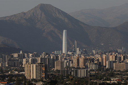 General view of Chile's largest building, the Costanera Center, is seen from a building in Santiago, Chile.