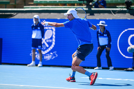 Marc Polmans of Australia plays against Richard Gasquet of France during the closing match of the Care Wellness Kooyong Classic Tennis Tournament at Kooyong Lawn Tennis Club. Final score; Marc Polmans 0:2 Richard Gasquet.