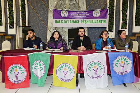 Members of the DEM Party's delegation organizing the referendum are seen in the Yenisehir district of Diyarbakir province. The Peoples' Equality and Democracy Party (DEM Party), supported by a large part of the Kurdish people living in Turkey, is preparing for the municipal elections to be held across Turkey on 31 March 2024. DEM Party went to a direct referendum in 10 provincial centers and many districts where Kurds live in large numbers, to determine the names to be nominated for co-mayors, municipal council members, and provincial general assembly members. In Diyarbakir alone, 20 thousand party delegates went to the polls and voted. For the first time in the history of Turkey, a political party selected its candidates for the general elections through a direct popular vote.