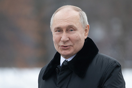 Russian President Vladimir Putin seen during the solemn mourning ceremony at the Motherland monument, honored the memory of the victims of the siege of Leningrad at the Piskarevskoye memorial cemetery. St. Petersburg celebrates an important historical date, 80 years since the complete liberation of Leningrad from the fascist blockade.