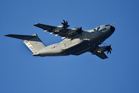 A Royal Air Force plane is seen in the airspace in Marseille.