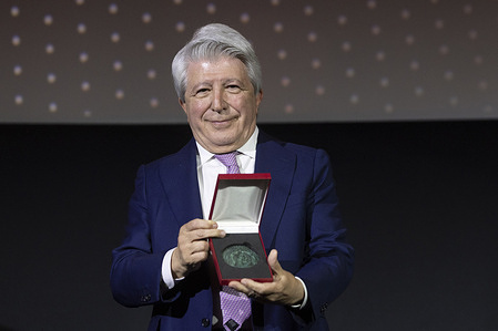 Film producer Enrique Cerezo reacts to receiving the medal CEC at Cine Palacio de la Prensa in Madrid.