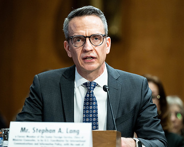Stephan Lang, nominee to be U.S. Coordinator for International Communications and Information Policy, speaking at a hearing of the Senate Foreign Relations Committee at the U.S. Capitol.