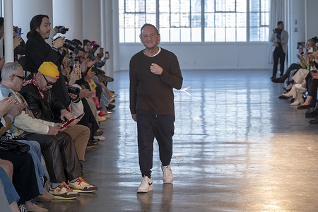 Designer Custo Dalmau walks the runway finale at the Custo Barcelona show during New York Fashion Week.