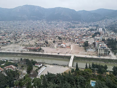 (EDITOR’S NOTE: Image taken with a drone)
Aerial view of Antakya city center of Hatay province showing the devastating effect of the earthquake a year after it struck. This week Turkey commemorated the first anniversary of the earthquake that killed more than 53,000 people in the country and left over 3 million without housing. Hatay was one of the cities which was hit hardest by the earthquake on February 6, 2023.