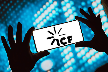 In this photo illustration, the ICF International, Inc. logo is displayed on a smartphone screen.