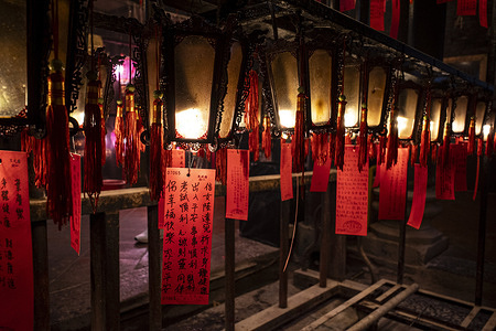 Lantern written with people’s wishes for the new year are seen at the Man Mo Temple, Hong Kong. People flocked to the Man Mo Temple to worship on the fourth day of the Lunar New Year as a tradition in Hong Kong, celebrating the Lunar New Year and the Year of Dragon in Chinese zodiac.