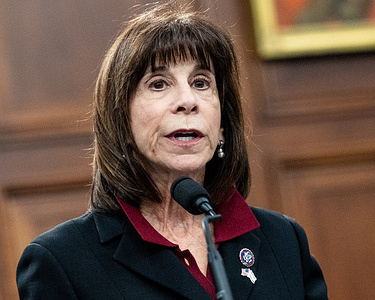 U.S. Representative Kathy Manning (D-NC) speaking at an event to highlight the violence against women committed by Hamas, at the U.S. Capitol.