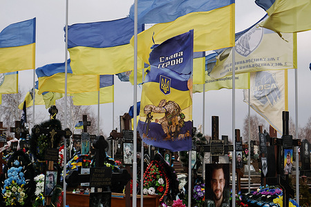 View of the graves of fallen soldiers of Ukrainian armed forces at the cemetery in Zaporizhzhia. In two years of war in Ukraine since the Russian invasion on February 24, 2022, tens of thousands of soldiers and civilians have lost their lives. The exact number of casualties is impossible to establish, with both sides giving little information about their losses, to avoid undermining morale among the troops and wider public. As Russia’s full-scale invasion grinds toward the two-year mark and with seemingly no end in sight.