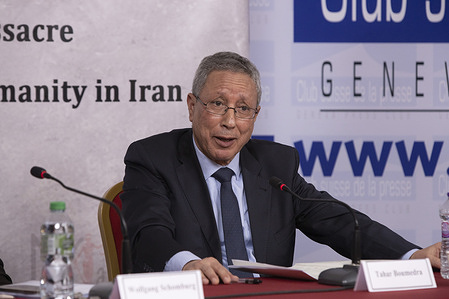 Tahar Boumedra, Director of Justice for the Victims of the 1988 Massacre in Iran (JVMI) and former head of the United Nations Human Rights Office in Iraq speaks at a civil society hearing into Iran's 1988 massacre of political prisoners. A civil society hearing into the 1988 massacre of political prisoners, organised by Justice for the Victims of the 1988 Massacre in Iran (JVMI), was held at the Geneva Press Club.