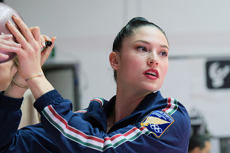 Milena Baldassarri signs autographs for her fans during the 1st round of the Italian National Series A1 Rhythmic Gymnastics Championship at the Palatricalle Sports Hall.