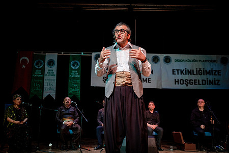 Kurdish storyteller and collector, Ayhan Erkmen tells stories at the Nazim Hikmet Cultural Center in Ankara. He travels from city to city, village to village, and tells stories in Kurdish.