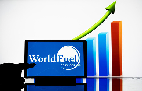 In this photo illustration, the World Fuel Services Corporation logo seen displayed on a tablet.