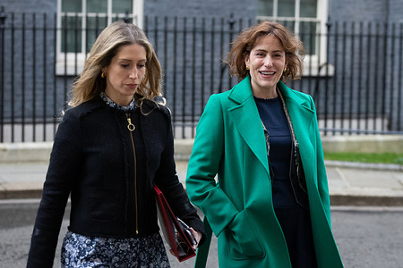 Laura Trott and Victoria Atkins leave 10 Downing Street after attending a cabinet meeting in London.