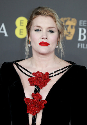 Emerald Fennell attends the 2024 EE BAFTA Film Awards at The Royal Festival Hall in London.