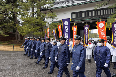 First well-wishers arrive at the Imperial Palace in Tokyo to greet the Emperor on his birthday February 23.