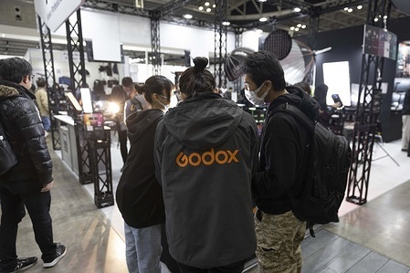 Godox exhibition booth seen at CP+ 2024 in Pacifico Yokohama. CP+ 2024 is Japan's largest camera and photo imaging show held in Yokohama, Kanagawa between February 22 and February 25.
