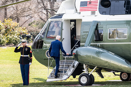 President Joe Biden boards Marine One to start his trip from the White House to New York City.