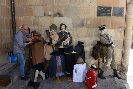 A man is seen grabbing a manikin wearing a old period costume in Soria, after an exhibition of the 500th anniversary of the first documented world circumnavigation by Ferdinand Magellan and Juan Sebastián Elcano between 1519 and 1522.
The Magellan–Elcano circumnavigation was the first voyage around the world in human history.