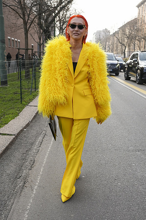 Street Style: Galiya Hami is seen outside the Fendi fashion show during the Milan Fashion Week - Womenswear Fall/Winter 2024-2025.