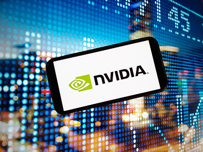 In this photo illustration, the Nvidia logo is seen displayed on a smartphone screen.