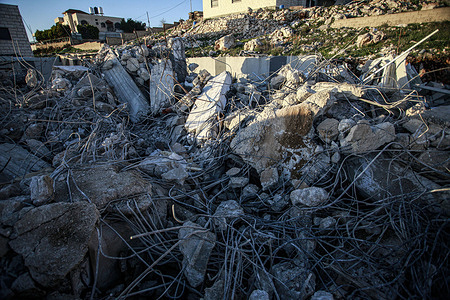 General view of debris of the ruins of the Palestinian house, which was demolished by the Israeli authorities in the city of Nablus, in the West Bank.