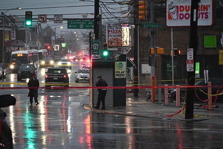 Police investigate the mass shooting that injured eight juveniles at a SEPTA bus stop in Philadelphia, Pennsylvania, United States on March 6, 2024. At approximately 2:59 PM, numerous 911 calls were received reporting a mass shooting on the highway near Dunkin Donuts. Upon arrival, police discovered eight victims at the scene with gunshot wounds on Cottman and Rising Sun Avenue. A 15-year-old male sustained two gunshot wounds to the left arm and one to the upper back, in stable condition, a 15-year-old male was shot once in the lower back, also in stable condition, a 16-year-old male suffered gunshot wounds to the chest, right leg, and right arm, also in stable condition. a 16-year-old male sustained nine gunshot wounds to the torso and is in critical condition, a 16-year-old female was shot once in the left buttocks and right thigh, in stable condition, a 17-year-old male was shot once in the left leg, in stable condition, a 16-year-old male was shot once in the left leg, also in stable condition, a 16-year-old male sustained one gunshot wound to the upper back, in stable condition.
